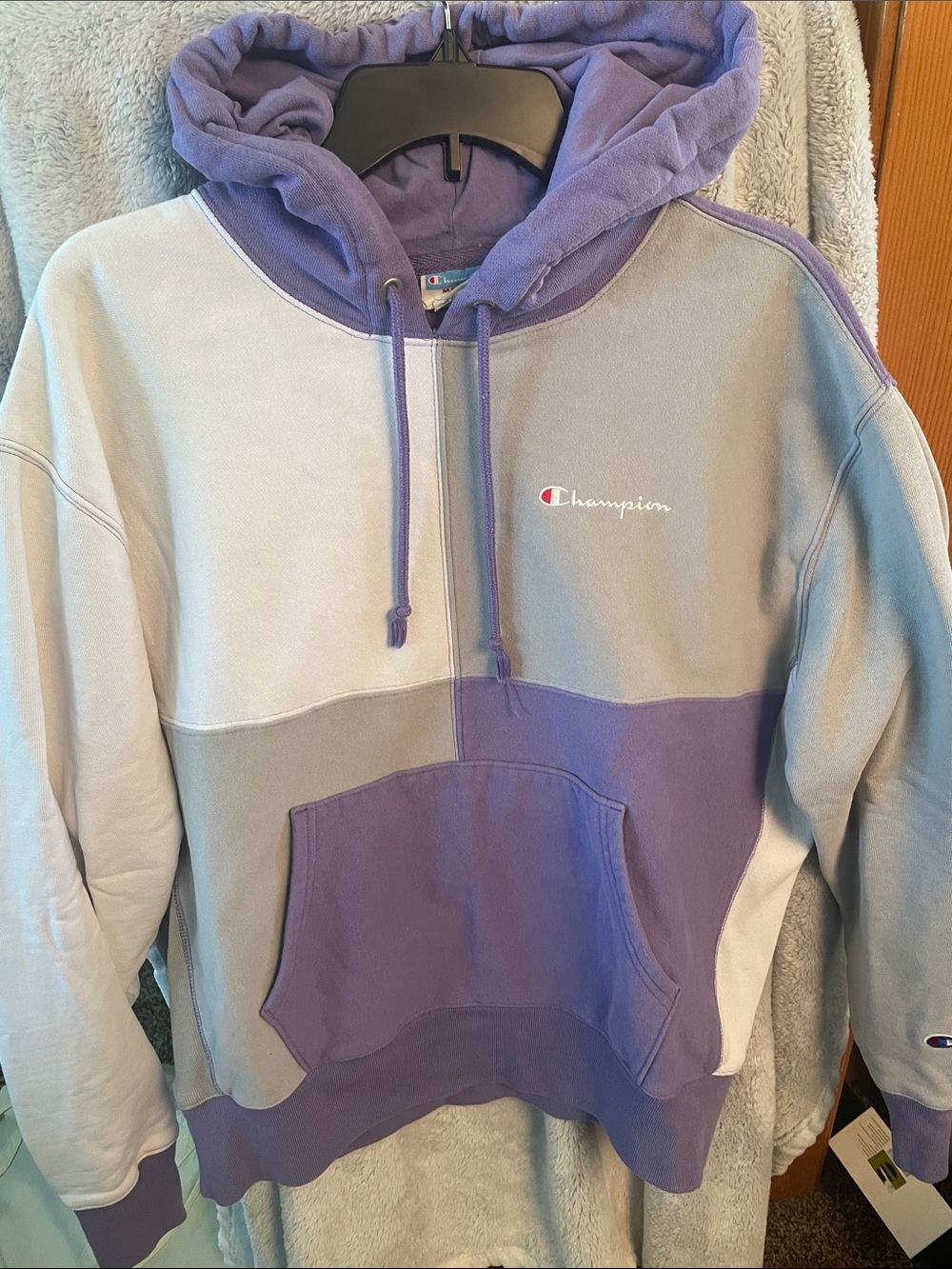 Champion Lavender and Light Gray Colorblock Pullover Hoodie